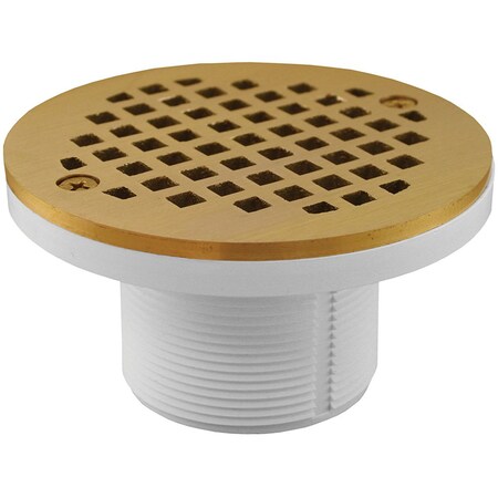 2 In. PVC IPS Plastic Spud With 4 In. Polished Brass Round Cast Strainer